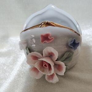 Floral Porcelain Trinket Box with Gold Accents